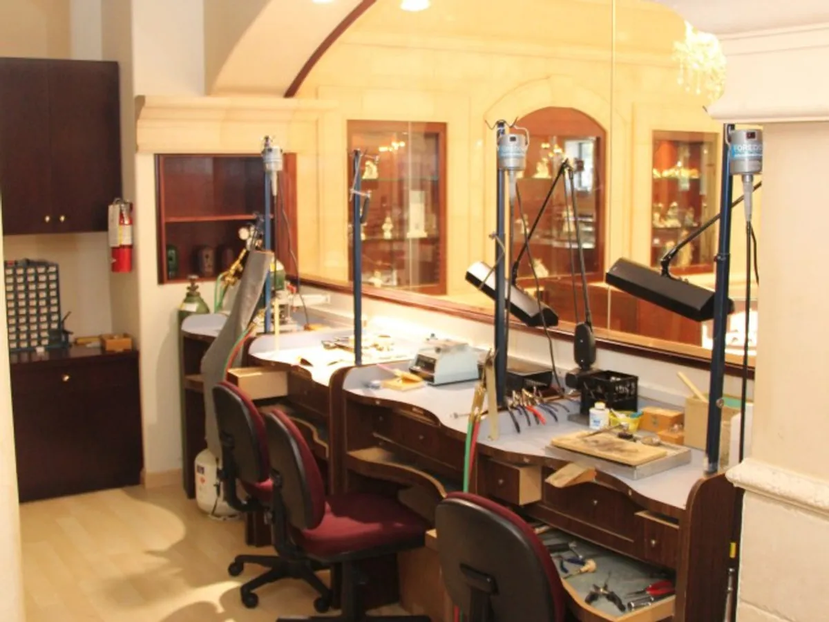 Jewelers' benches inside the Ozel workshop